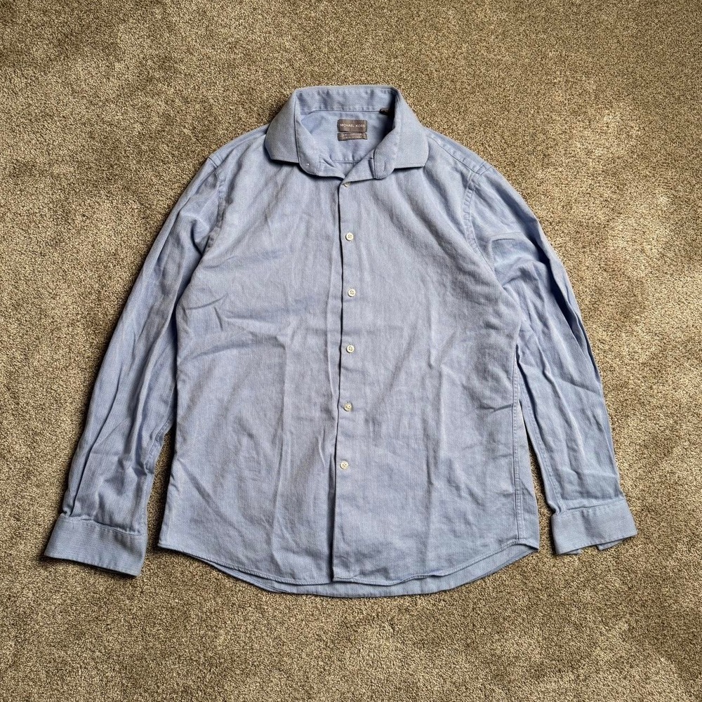 BLUE MICHAEL KORS HERRINGBONE BUTTON UP